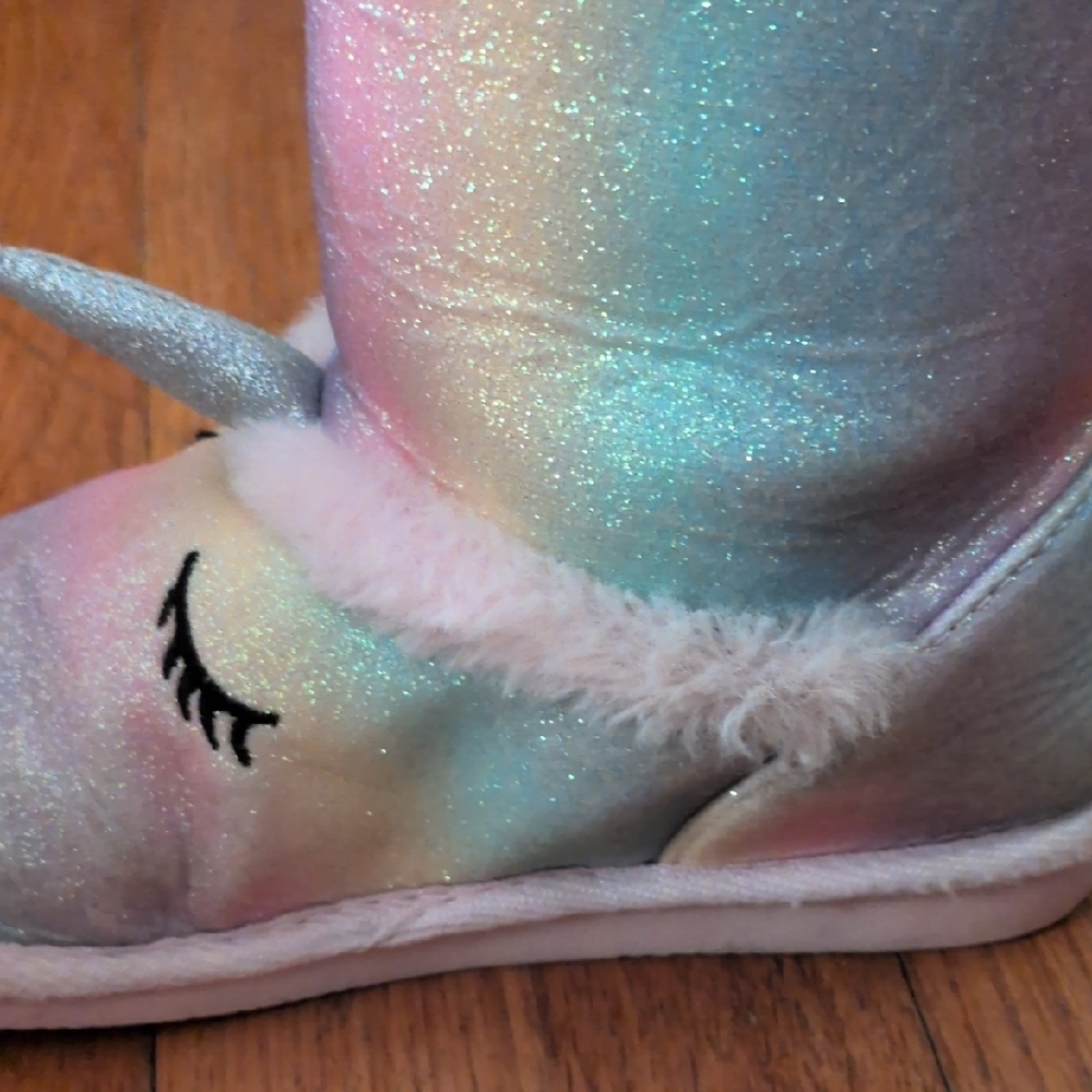 Girls' Pastel Unicorn Glitter Winter Boots - Pink Trim - Picture 5 of 5